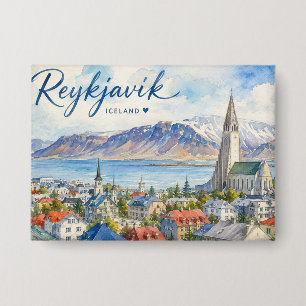 Reykjavik Iceland souvenir watercolor Button