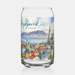 Reykjavik Iceland souvenir watercolor Can Glass