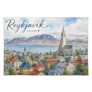 Reykjavik Iceland souvenir watercolor Cloth Placemat