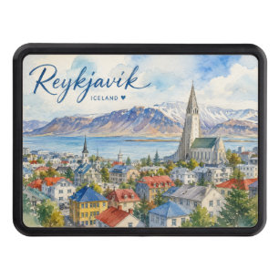 Reykjavik Iceland souvenir watercolor Hitch Cover
