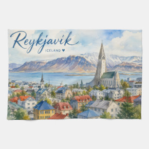 Reykjavik Iceland souvenir watercolor Kitchen Towel
