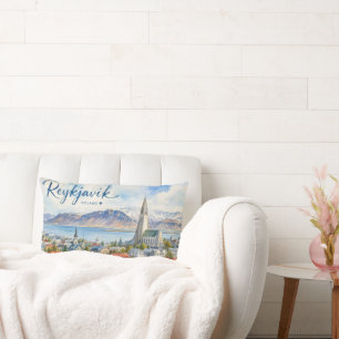 Reykjavik Iceland souvenir watercolor Lumbar Pillow