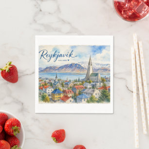 Reykjavik Iceland souvenir watercolor Napkins
