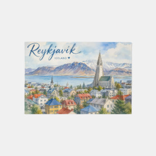 Reykjavik Iceland souvenir watercolor  Outdoor Rug