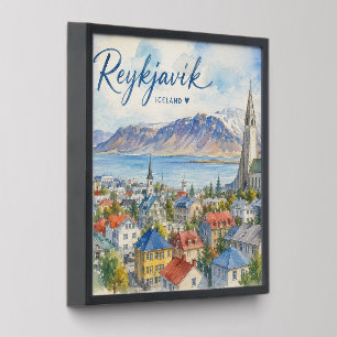 Reykjavik Iceland souvenir watercolor Peel And Stick Photo Tile
