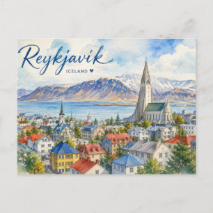 Reykjavik Iceland souvenir watercolor  Postcard