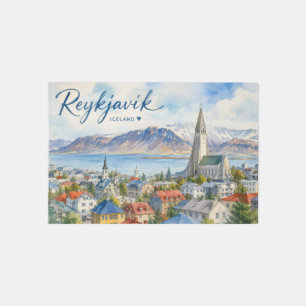 Reykjavik Iceland souvenir watercolor Rug