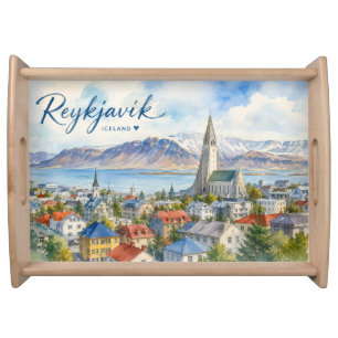 Reykjavik Iceland souvenir watercolor Serving Tray