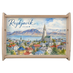 Reykjavik Iceland souvenir watercolor Serving Tray