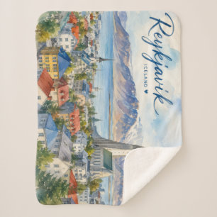 Reykjavik Iceland souvenir watercolor Sherpa Blanket