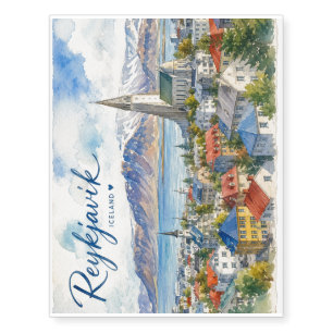 Reykjavik Iceland souvenir watercolor Temporary Tattoos