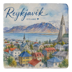Reykjavik Iceland souvenir watercolor Trivet