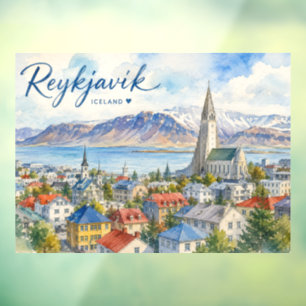 Reykjavik Iceland souvenir watercolor Window Cling