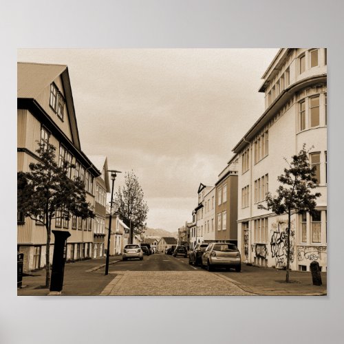 Reykjavik Iceland Street Scene Sepia Poster