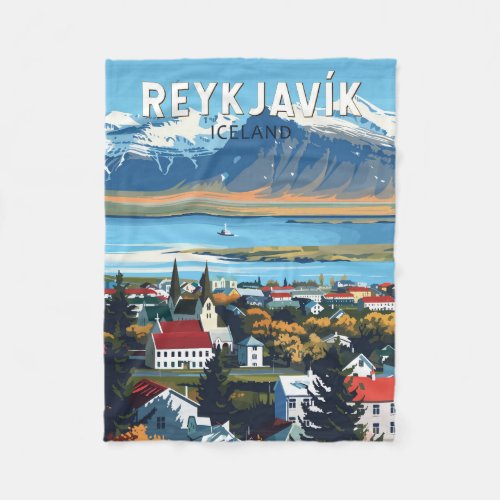 Reykjavk Iceland Travel Art Vintage Fleece Blanket