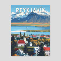 Reykjavík Iceland Travel Art Vintage Postcard
