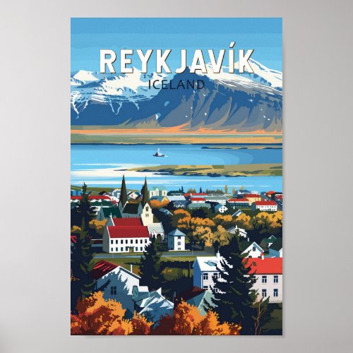 Reykjavk Iceland Travel Art Vintage Poster