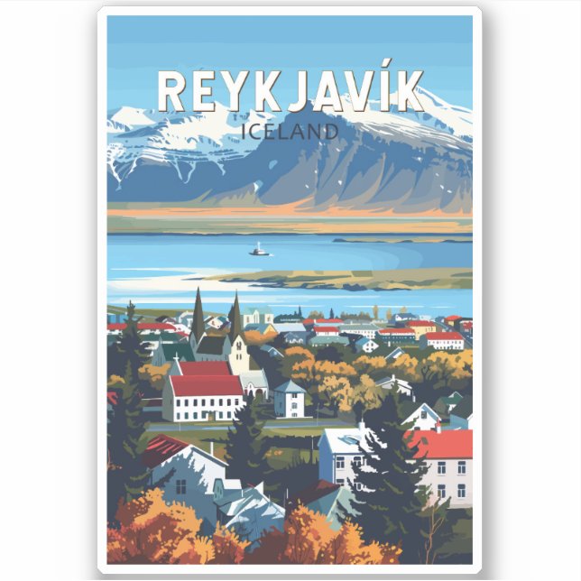 Reykjavík Iceland Travel Art Vintage Sticker (Front)
