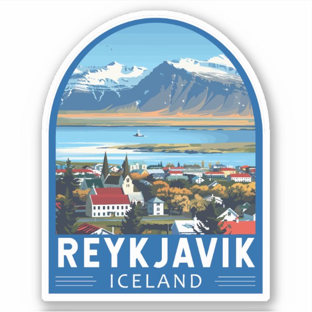 Reykjavík Iceland Travel Art Vintage Sticker (Front)