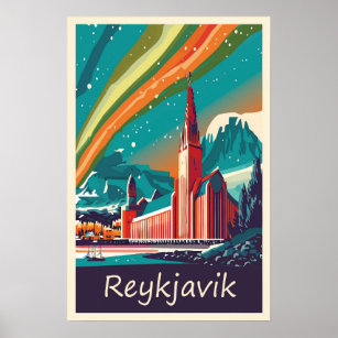 Reykjavik, Iceland, Travel poster