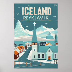 Reykjavik Iceland Vintage Famous Travel Place Poster