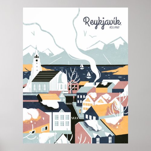 Reykjavik Iceland Vintage Travel Poster