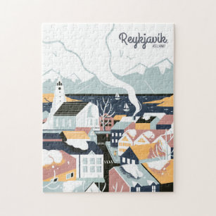 Reykjavik, Iceland Vintage Travel Poster Jigsaw Puzzle
