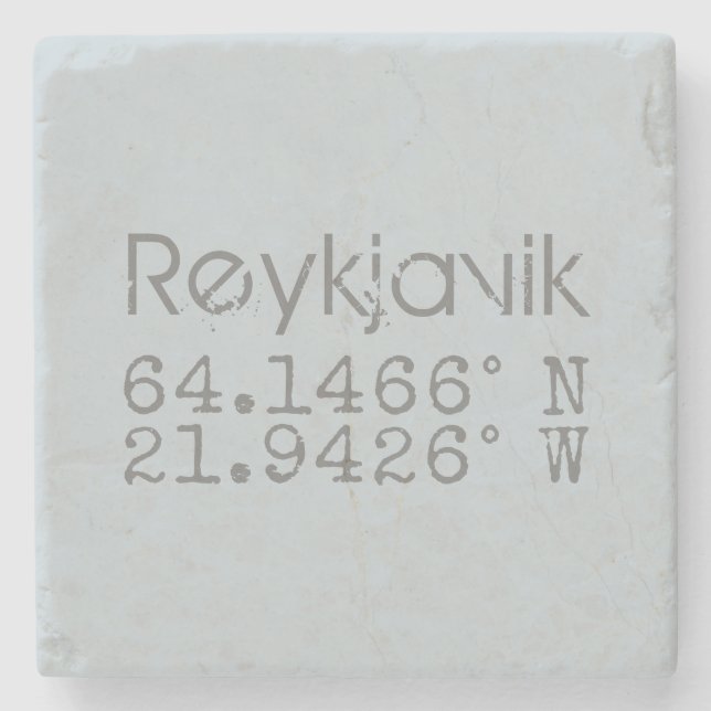 Reykjavik Latitude Longitude Stone Coaster (Front)