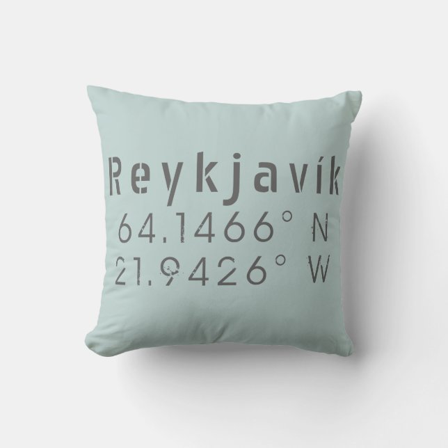 Reykjavík Latitude Longitude Throw Pillow (Front)
