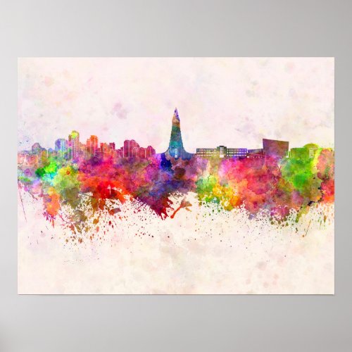 Reykjavik skyline in watercolor background poster