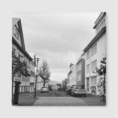 Reykjavik Street Scene Iceland Black and White Magnet