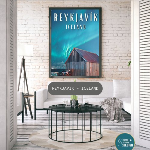 Reykjavk the city of the northern lights and the poster