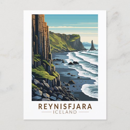Reynisfjara Beach Iceland Travel Art Vintage Postcard