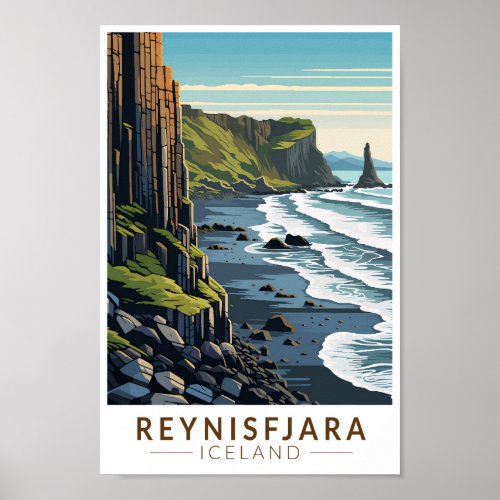 Reynisfjara Beach Iceland Travel Art Vintage Poster