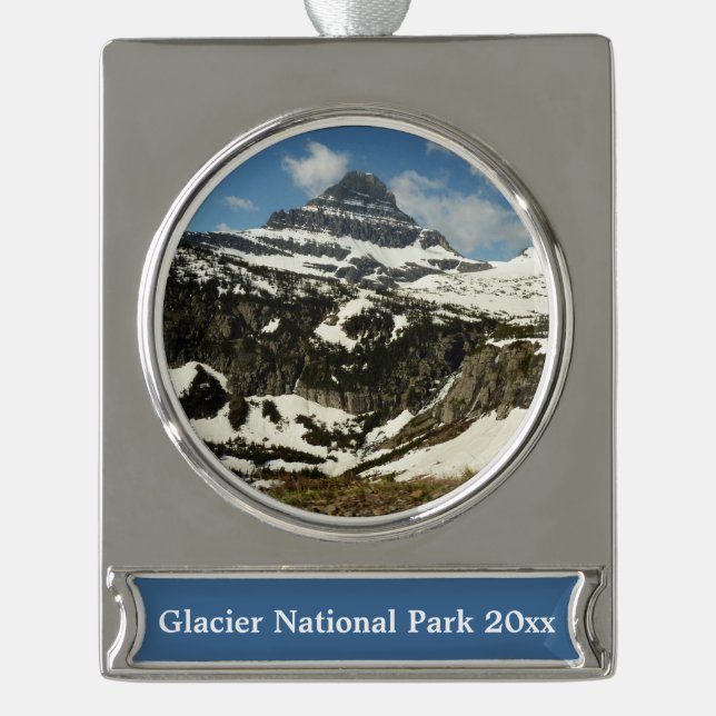 Reynolds Mountain from Logan Pass at Glacier Park Silver Plated Banner Ornament (Front)