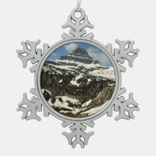 Reynolds Mountain from Logan Pass at Glacier Park Snowflake Pewter Christmas Ornament