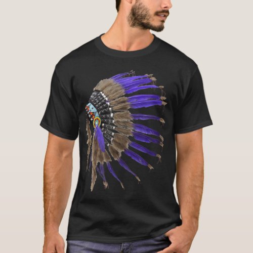 Rez Native American Buffalo Skull Feathers Indian  T_Shirt