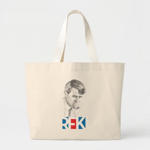 RFK Drawing with RFK Text in Red  Blue Large Tote Bag