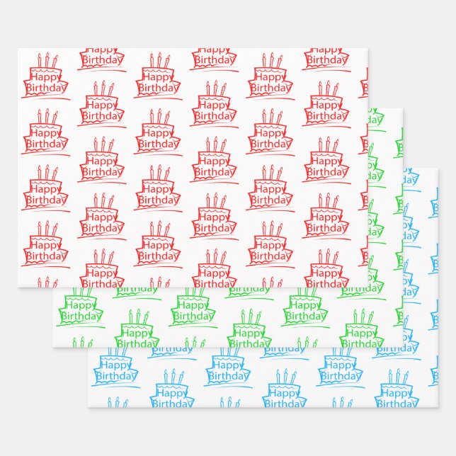 RGB Cake Birthday Wrapping Paper Sheets (Set)