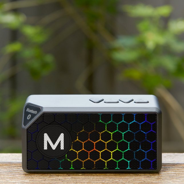 RGB colorful black honeycomb geometry Monogram Bluetooth Speaker (Insitu(Outdoor))