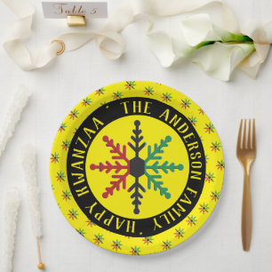 RGB Snowflakes Pattern Add Name Happy Kwanzaa Paper Plates