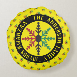 RGB Snowflakes Pattern Add Name Joyous Kwanzaa Round Pillow