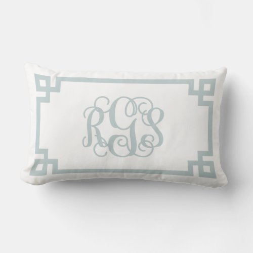 RGS Cloud Blue Greek Key Script Monogram Lumbar Pillow