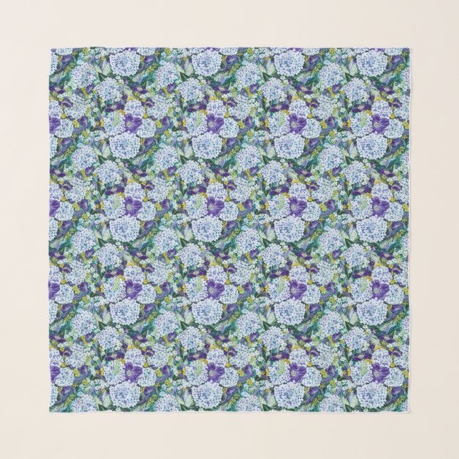 Rhapsody Hydrangea Modern Floral Scarf (Front)