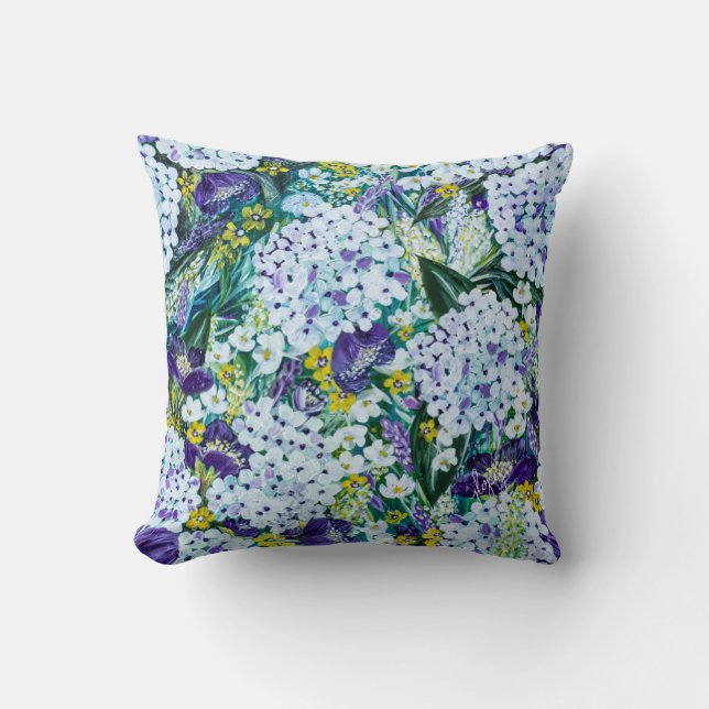 Rhapsody Hydrangeas Floral Pillow (Front)