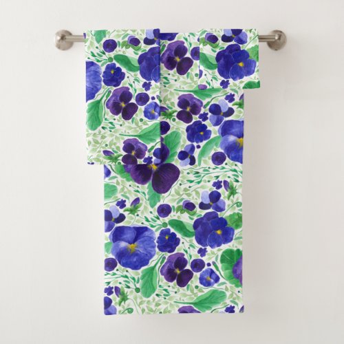 Rhapsody in Blue Pansies Bath Towels