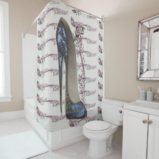 Rhapsody in Blue Stiletto Butterfly Shower Curtain