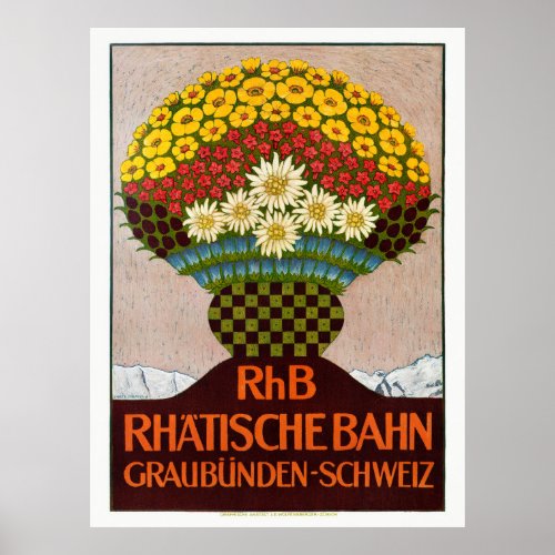RhB Rhtische Bahn Switzerland Vintage Poster 1911