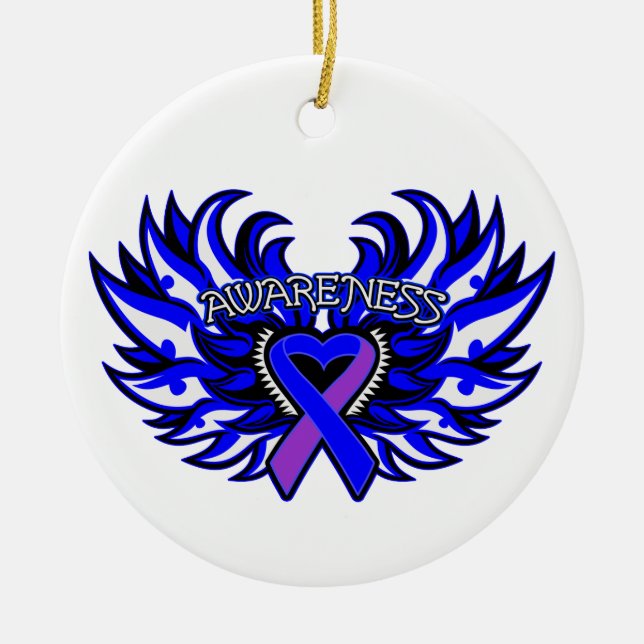 Rheumatoid Arthritis Awareness Heart Wings Ceramic Ornament (Front)