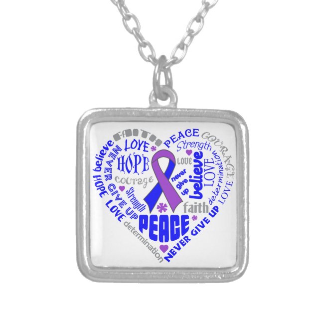 Rheumatoid Arthritis Awareness Heart Words Silver Plated Necklace (Front)